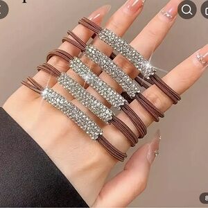 Elegant Brown and Silver Crystal Hair Ties c